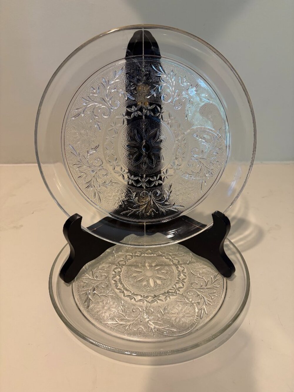 SET/2 VINTAGE ANCHOR HOCKING SANDWICH CLEAR GLASS LUNCHEON SNACK PLATE Mint!